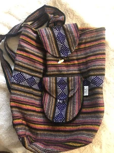 Mochila Artesanal Azul Naranja México 20” Largo Cartera Bolso Hippi Boho Tejido - Imagen 1 de 3