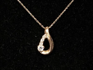 10k Rose Gold Chain 16" Necklace Pendant Charm 1g Signed CZ Stones - Picture 1 of 6