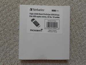 10 Pack 32GB Verbatim Black PinStripe USB 2.0 Flash Drives #70062 - Afbeelding 1 van 1