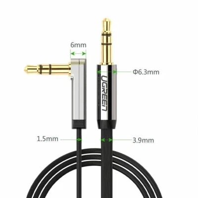 Ugreen 3.5mm Jack Audio Lead Aux Cable 90 Degree Right Angle Flat for iPhone 1M - Image 1 of 4