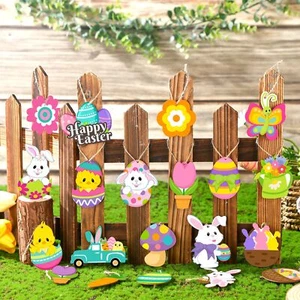 Easter Decorations Egg Flower Carrot Bunny Wooden Tree Hanging Ornaments 40 Pcs - Picture 1 of 12