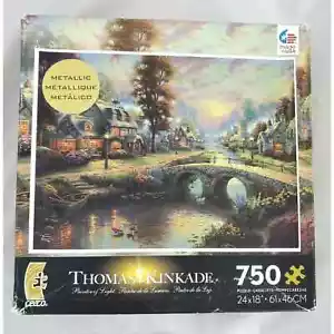Thomas Kinkade Sunset on Lamplight Lane 750 piece Metallic Puzzle 24x18" NEW - Picture 1 of 7