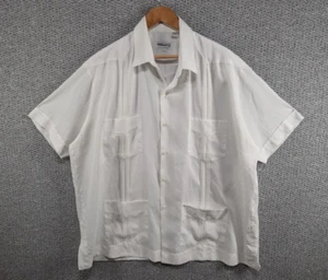 Renato Guayabera Herren Vintage weiß Dacron Leinen kubanisch mexikanisch Knopf Hemd 2XL - Bild 1 von 9