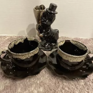Vintage Dagobert Ente Hobo betrunkene Knospe Vase Teetasse Untertasse Ton Tropfglasur Menge 5 EUC - Bild 1 von 20