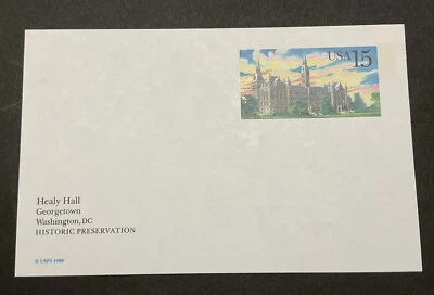 1988 US Sc# UX128 Healy Hall Georgetown Wash DC 15¢ Postal Card MNH Postcard. - Image 1 of 2