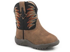 Roper Boys Infant Black/Tan Faux Leather Cowbabies Clint Cowboy Boots - Picture 1 of 2