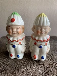Vintage Japan Cone Hat Clown Salt and Pepper Shaker Set Polka Dot Squatting - Picture 1 of 7