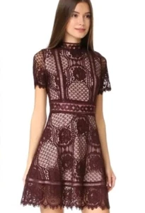 Women's BB Dakota Aria Burgundy Lace Crochet Lined Empire Waist Mini Dress Sz 4 - Picture 1 of 8