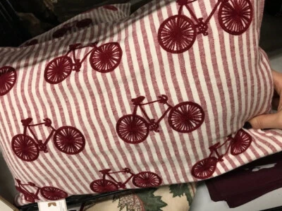Pottery Barn Striped Bike Lumbar Pillow Cover Raspberry Red 14x20L Embroidered🦩 - Image 1 of 2