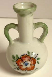 Vintage Japanese Miniature Bud Vase With Dual Handles & Floral Design - Picture 1 of 6