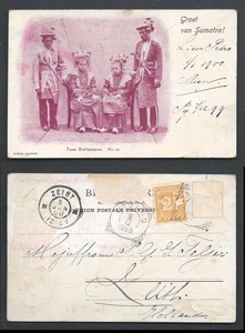 Minangkabau Hochzeit Paare Kostüm Kopfschmuck Sumatra Indonesien Stempel 1899 - Bild 1 von 3