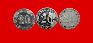 3x Silbermünzen Deutsches Reich 20 Pf. 1875 G / 1874 G / 1876 B - Bild 1 von 2