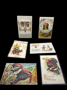 6 Antique Thanksgiving Postcards Embossed Turkey Pumpkin Pilgrim 001 - Picture 1 of 2