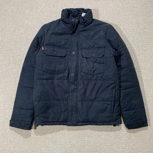 Levis Puffer Jacket Mens Medium Black Thermore Quilted Coat - Picture 1 of 15