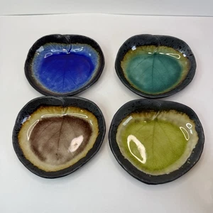 "Juego de 4 platos de inmersión japoneses esmaltados con hojas pintadas a mano Miya Japón de 4,5""x5""" - Imagen 1 de 9