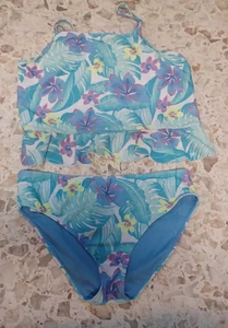 Hurley Youth Girls 2-Piece Swim Suit SZ 14/16 Blues & Greens Flowers - Picture 1 of 6