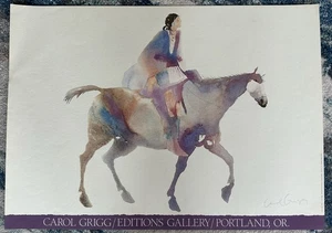 Carol Grigg 1985 “Earth Healer” acuarela nativa americana mujer a caballo firmada - Imagen 1 de 5