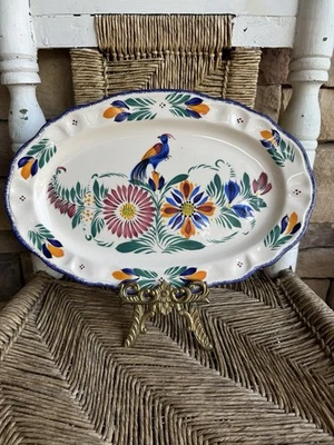 EA HENRIOT QUIMPER OVAL PLATTER WALL Plate SERVING FLORAL C-G 490 OB FRANCE - Image 1 of 4