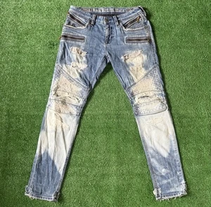 Rock Revival Moto "Gayle" Jeans blau Acid Wash Reißverschlüsse Stretch Herren Größe 32x32 - Bild 1 von 9