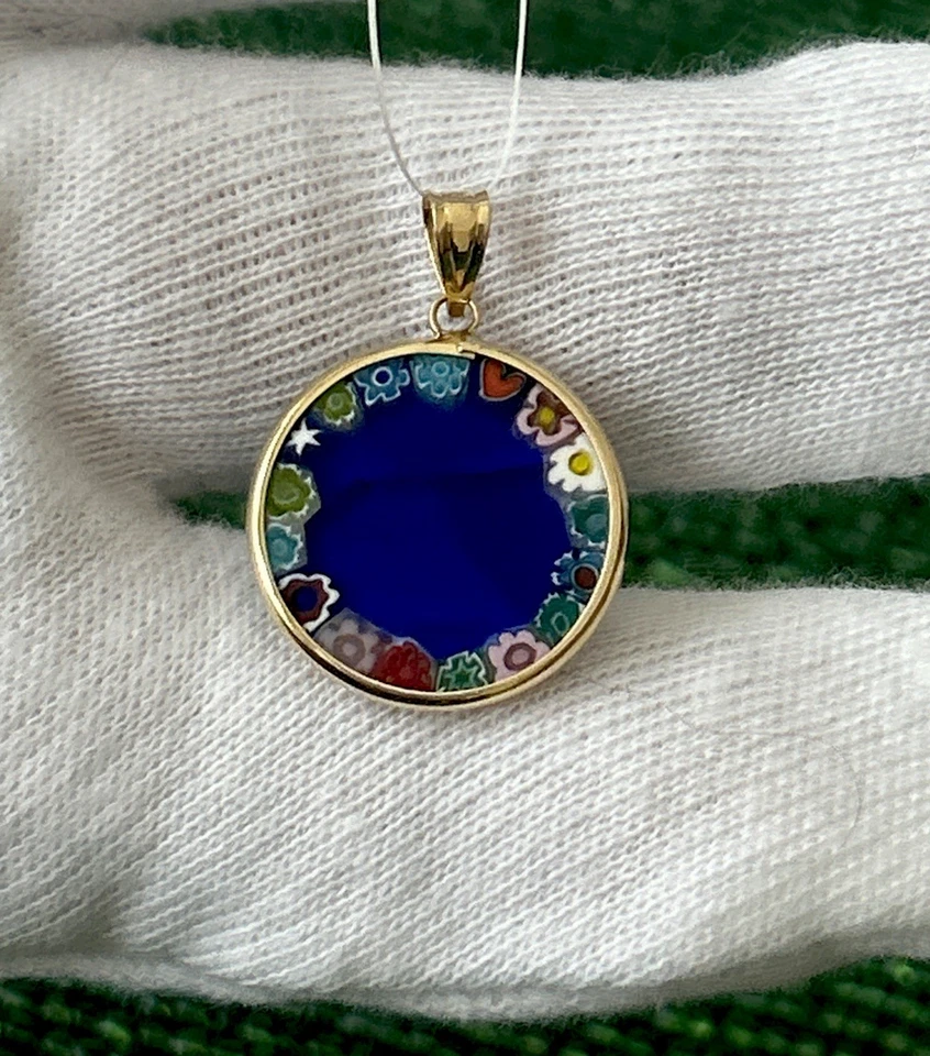 Colgante de ángel floral de cristal de Murano con marco de oro amarillo macizo de 14K con signo de colección G2U Foto 1 de 4