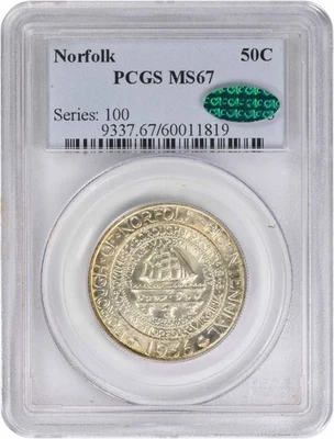 Norfolk Commemorative Silver Half Dollar 1936 MS67 PCGS (CAC) - Image 1 of 2