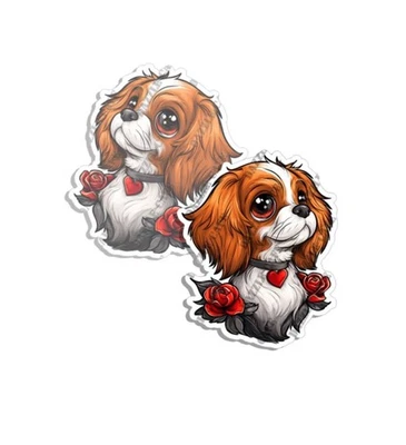 Cavalier King Charles Spaniel Puppy Sticker Decal cuddly creatures 2 PACK - Image 1 of 4