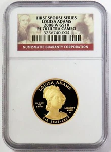2008 W GOLD $10 LOUISA ADAMS 1/2 oz SPOUSE 6581 MINTED COIN NGC PROOF 70 UC - Picture 1 of 2