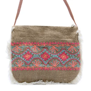 Boho Festival Bag Natural Materials Embroidered & Print Assorted Designs 20x24cm - Picture 1 of 32