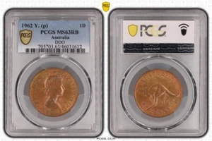 Australia 1962 doble (nariz) troquel anverso Perth como nuevo centavo PCGS MS63RB #1612 - Imagen 1 de 1