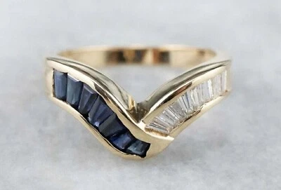 Anillo Chevron Diamante Zafiro Simulado Corte Baguette de 2 quilates Chapado en Oro Amarillo 14K Foto 1 de 4