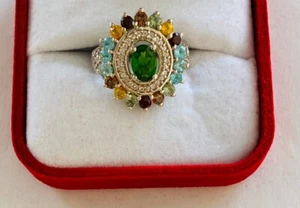 Chromdiopsid & Multi Edelstein Ring - Bild 1 von 3