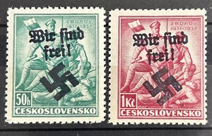 1938 German 2 stamps set Sudetenland o/print Wir Sind Frei ! MNH /4862 - Picture 1 of 1
