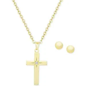 Kinder Zirkonia Kreuz Anhänger Halskette & Ohrringe Set $80 - Bild 1 von 4