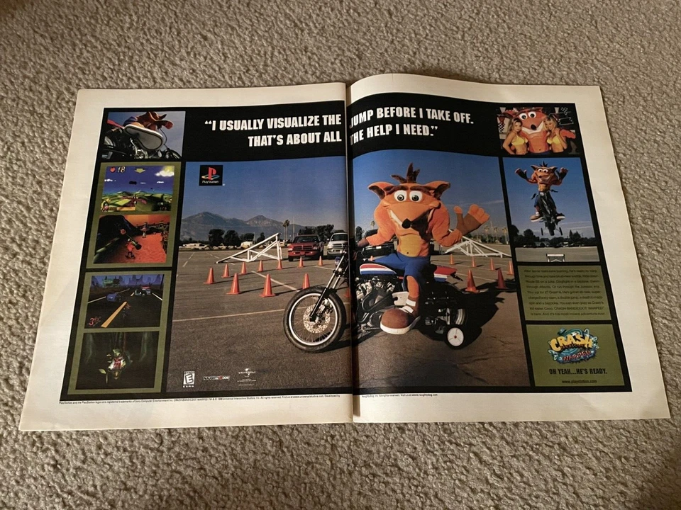 Cartel de videojuego vintage 1998 CRASH BANDICOOT 3 WARPED PS1 Playstation anuncio impreso Foto 1 de 1