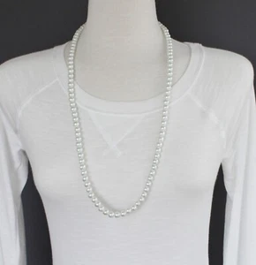 Collar blanco de perlas sintéticas de 30" de largo cuentas perladas 8 mm collar largo - Imagen 1 de 4