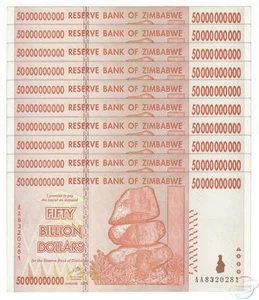 ZIMBABWE 50 Billion Dollars X 10 PCS 2008 P-87 1/10 Bundle XF-AU - Picture 1 of 2