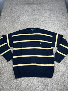 Vintage Nautica Sweater XL Men Blue Yellow Striped Crew Neck Pullover Cotton Y2K - Picture 1 of 11