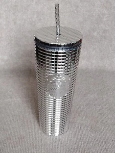 BRAND NEW Holiday 2023 Starbucks SILVER MIRROR GRID 24oz COLD DRINK TUMBLER - Picture 1 of 7