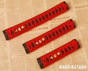Red Tsuka (26+20+15) CM Handle Sets Alloy Fittings for Katana Wakizashi Tanto - Picture 1 of 8