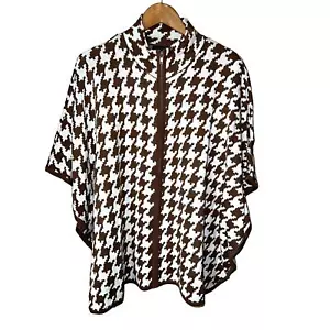 Maglione PONCHO pied de poule maglia marrone zip media petite/piccola petite PM PS OS - Foto 1 di 7