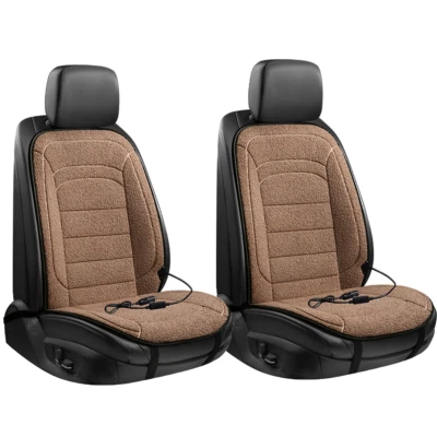 Heated Car Seat Cover Cushion Heating Warming Pad Set Lamb Wool 12V For Winter - Image 1 of 4