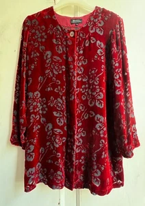 Elegante *MONSOON TWILIGHT* Chaqueta Top Terciopelo Rojo Floral Seda Devoré - Imagen 1 de 11