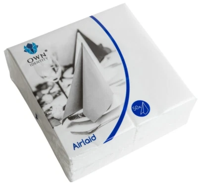 Luxury Airlaid Napkins Pack of 50 x 4 Fold 40cm White Linen Feel Disposable - Image 1 of 4