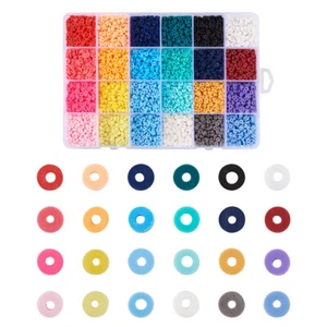 9120~9600pc/box 24 Colors 4mm Flat Round Handmade Polymer Clay Disc Heishi Beads - Picture 1 of 7