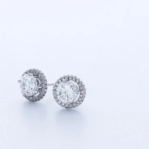 PENDIENTES HALO PUNTAS ORO BLANCO 14K DIAMANTES NATURALES F/VS2 REDONDOS BRILLANTES de 1,7 quilates - Imagen 1 de 3
