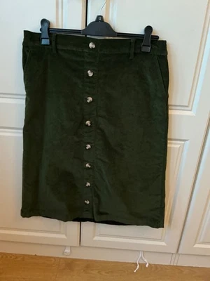 Cotton Traders Green Needlecord Skirt Mock Button Front & Back Pockets Size 14 - Image 1 of 4