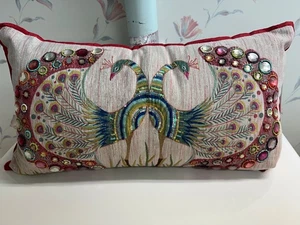 PIER 1 EMBROIDERED PEACOCK DECORATIVE JEWELED THROW LUMBAR PILLOW - Picture 1 of 6