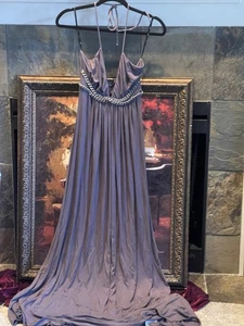 Sky Rope Kette Neckholder Maxikleid grau ärmellos Größe Small Made in USA neu mit Etikett - Bild 1 von 13