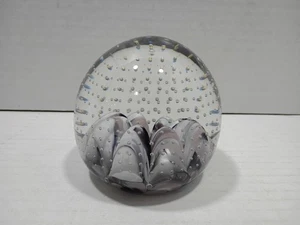 Monte Dunlavy Art Glass Purple Cream Ribbon Swirl Controlled Bubble Paperweight - Picture 1 of 13