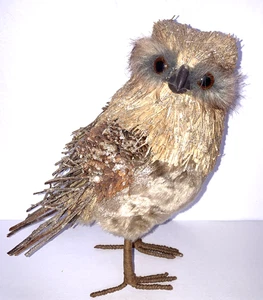 Zweig Tannenzapfen Fell mit Glitzer Eule Figur Statue - braun hellbraun - 8,5" groß CUTIE! - Bild 1 von 8